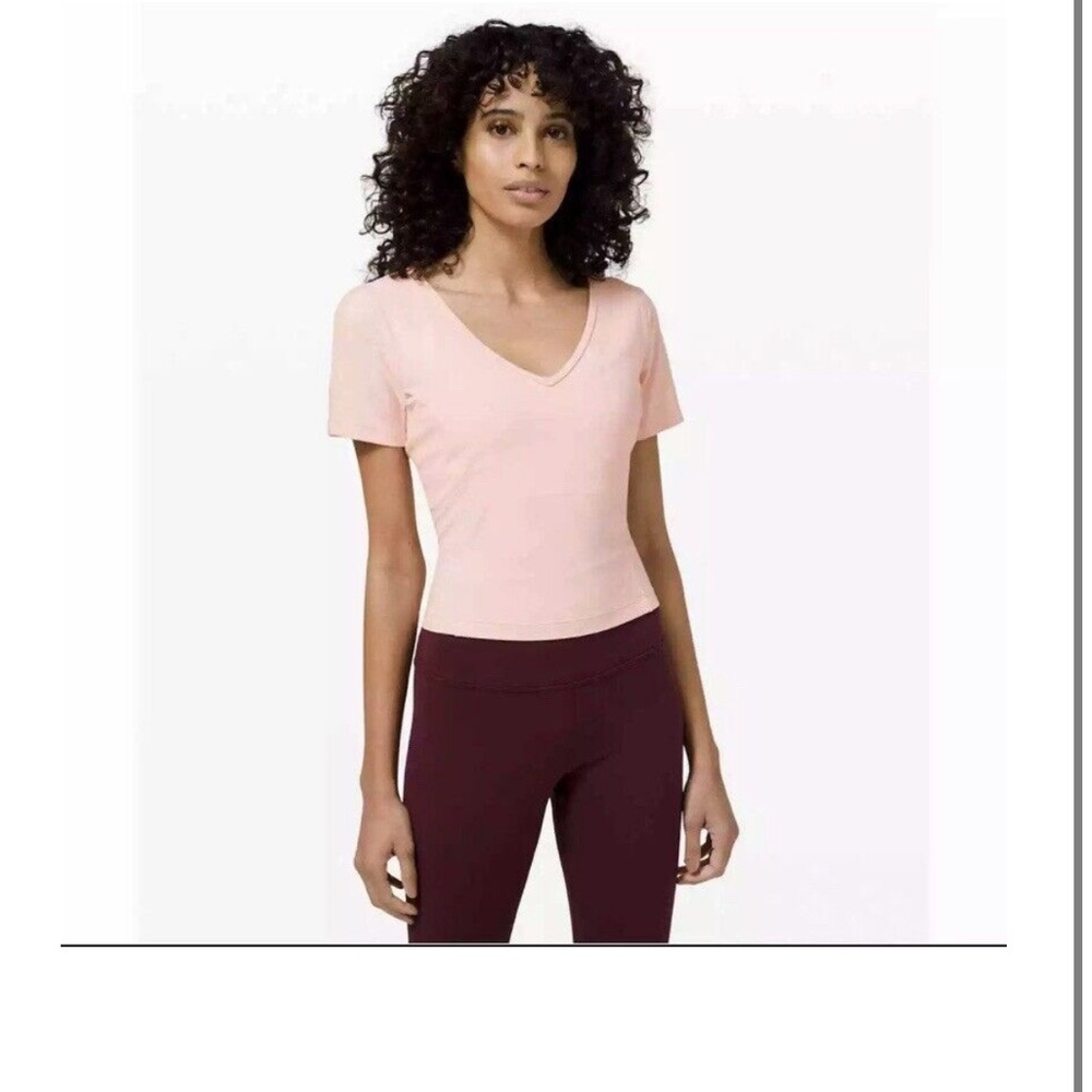 Lululemon Women's Nulu Cropped SS Slim Yoga Short Sleeve Shirt Pink